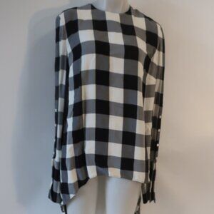 Womens Monse Black White Gingham Asymmetric Long Sleeve Blouse Tunic Top 12